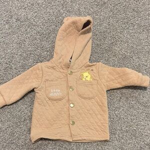 Tan Quilted Hooded Jacket with Bear Design